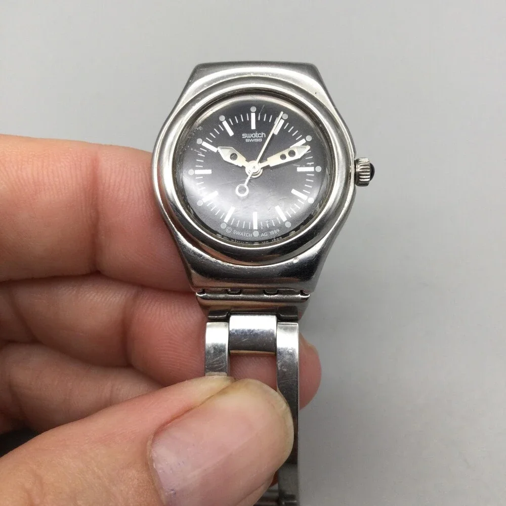 Vintage Swatch Irony Frivole Womens Watch 24mm Black Stainless New Battery 6.25